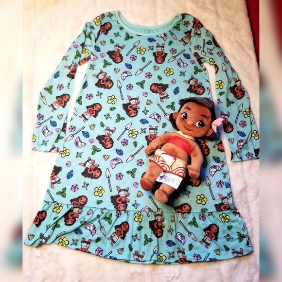 Disney Other - Moana Disney Nightgown Sleepwear Dress for Girls Size 9/10 with Moana Plush Doll